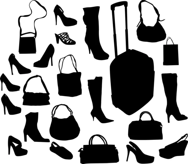 Обувь и сумки изолированные на белом — стоковый вектор