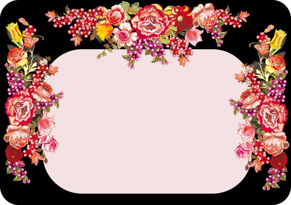 ピンクのバラの花と黒のフレームに — ストックベクタ