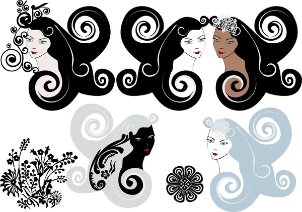 Cinq filles décorées — Image vectorielle