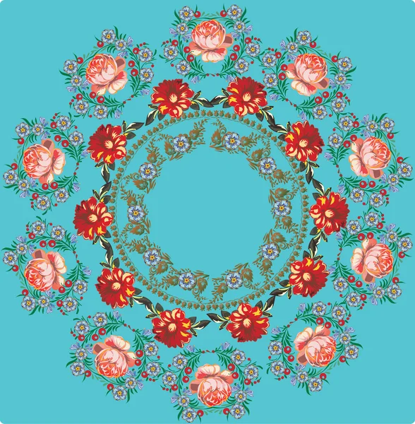 ดอกกุหลาบสีแดง รอบการออกแบบบนสีฟ้า — ภาพเวกเตอร์สต็อก