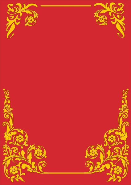 Quadro de flor de ouro abstrato no vermelho — Vetor de Stock