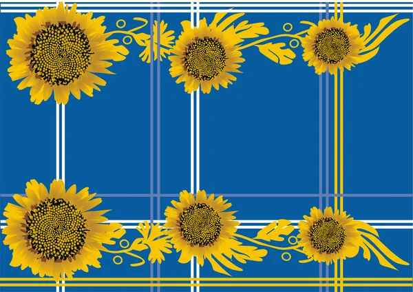 Yellow sunflowers pattern on blue — Stock Vector