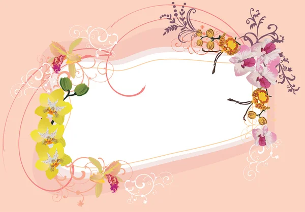 黄色和粉红色的兰花帧 — 图库矢量图片