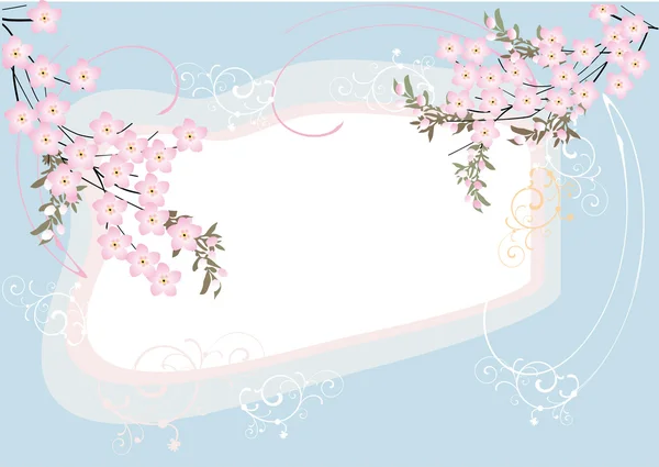 Frame with pink flowers on blue — Stock Vector