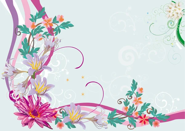 มุมดอกไม้สีชมพูกับลิลลี่ — ภาพเวกเตอร์สต็อก