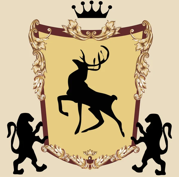 Marco heráldico con ciervo — Vector de stock