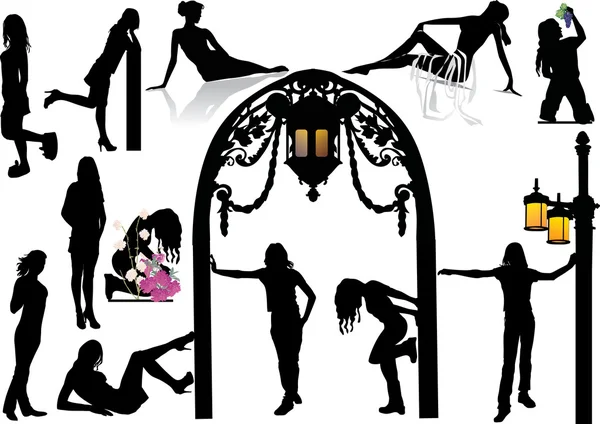 Large set of women silhouettes — Stock Vector