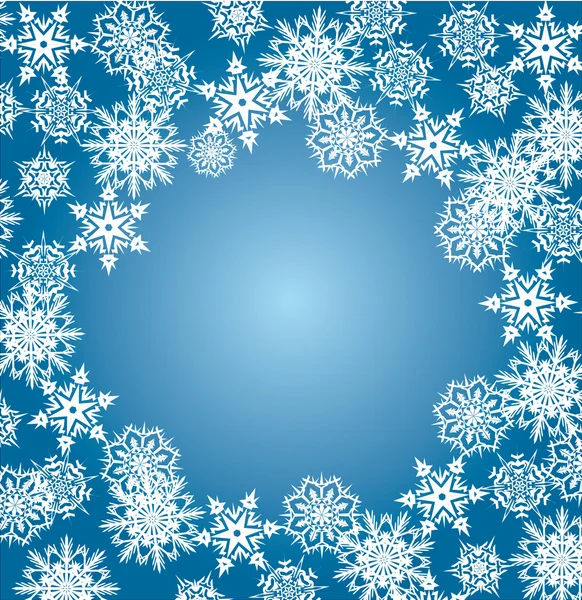 Marco de copo de nieve blanco en azul — Vector de stock