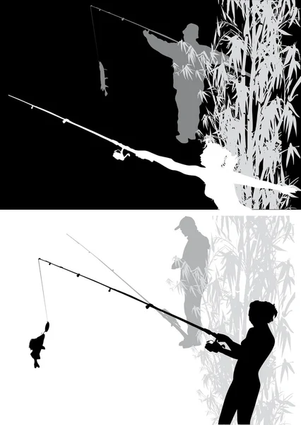Две сцены с рыбалкой — стоковый вектор