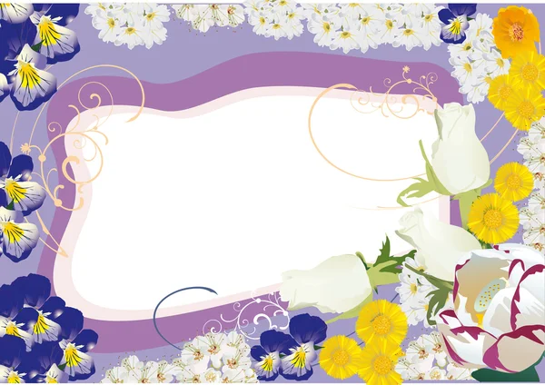 淡紫色、 黄色和白色花卉帧 — 图库矢量图片