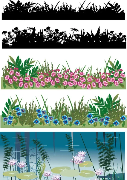 Cinq bandes florales collection — Image vectorielle
