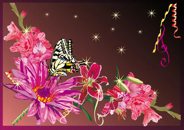グラジオラス花と蝶 — ストックベクタ