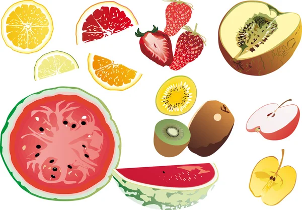 Ensemble de tranches de fruits — Image vectorielle