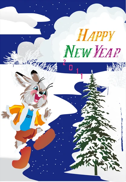 New year illustration with hare — Stock Vector