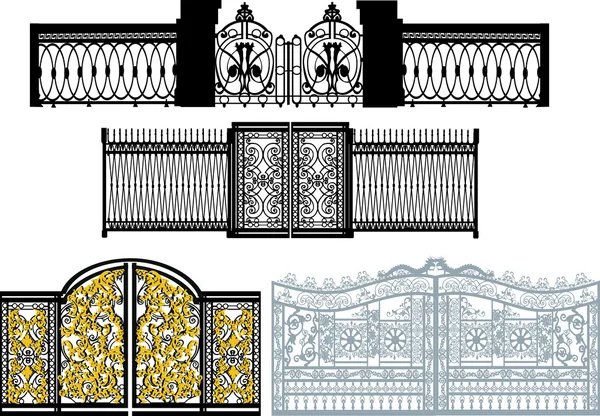 Collection of gates on white — Stock Vector