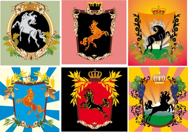 Set of frames with heraldic horses — Stock Vector