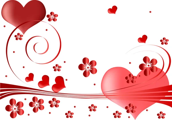 红色的心和鲜花设计 — 图库矢量图片