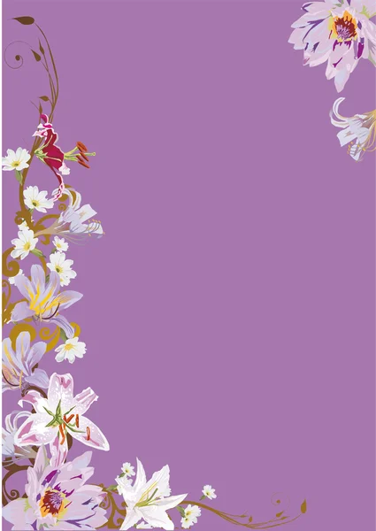 Ilustración lila con flores de lirio — Vector de stock