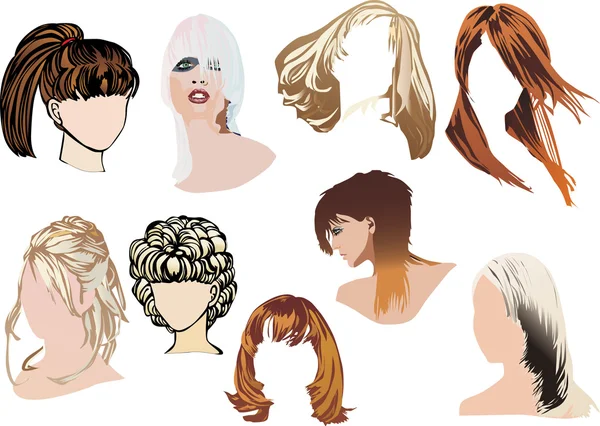 Nine color woman hairstyles — Stock Vector