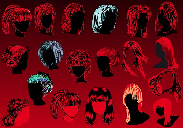 Woman hairstyles on red — Stock Vector
