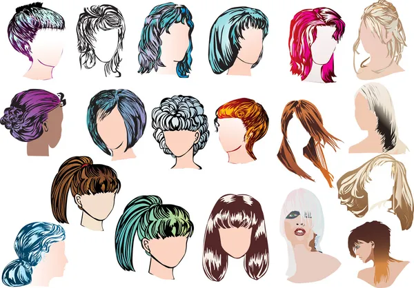 Nineteen woman modern hairstyles — Stock Vector