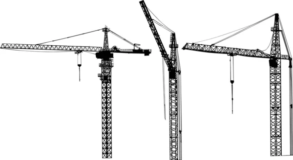 Trzy żurawie budowlane czarne na białym tle — Wektor stockowy