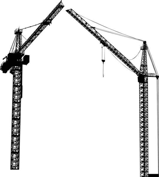 Two black isolated building cranes — Stock Vector