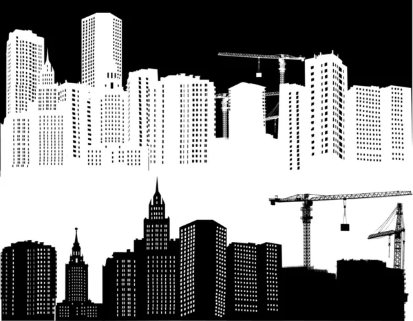 White and black city landscapes — Stock Vector
