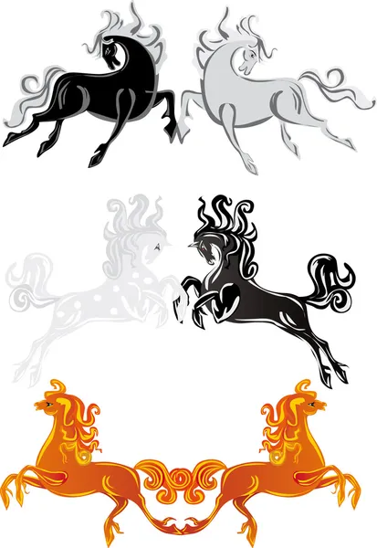 Sechs farbige Pferde auf weiß — Stockvektor