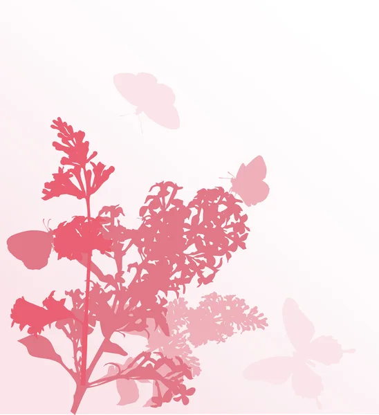 Рожеві метелики і бузкові квіти — стоковий вектор