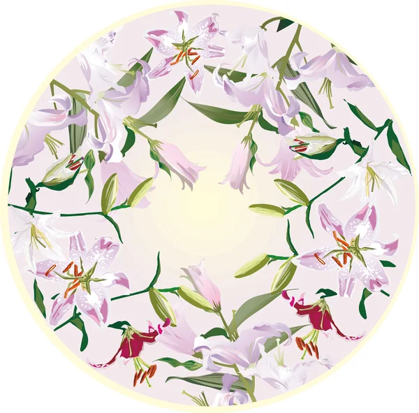 Cirkel decoratie met lily bloemen — Stockvector