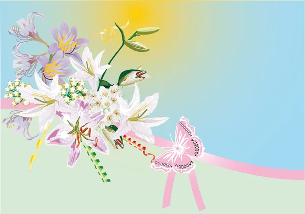 Λουλούδια κρίνο υπάρχουν και ροζ πεταλούδα — Διανυσματικό Αρχείο