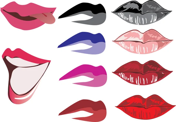 Dez mulheres de cor lábios — Vetor de Stock