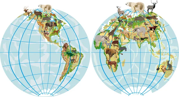 地球与不同的动物 — 图库矢量图片