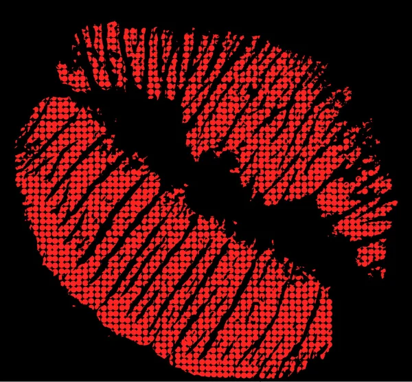 Rode lippen op zwart in pop-art — Stockvector