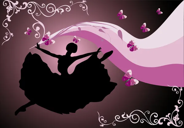 Jumping ballerina on decorated background — Stock Vector
