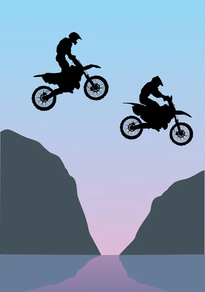 Two motorcyclistes jumping — Stock Vector