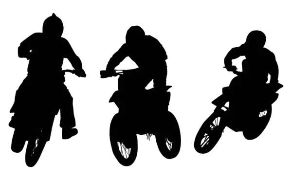 Tři siluety mužů na motocykly — Stockový vektor