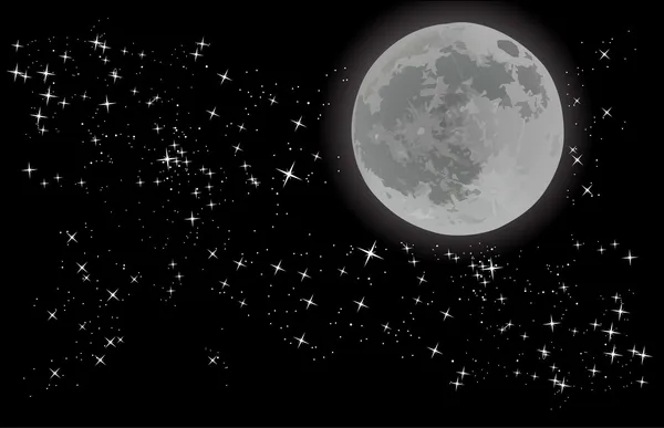 Full moon on sky with stars — Stock Vector