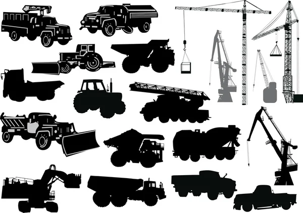 Colecție de mașini grele și macarale — Vector de stoc
