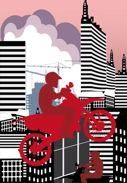 都市のオートバイの男 — ストックベクタ