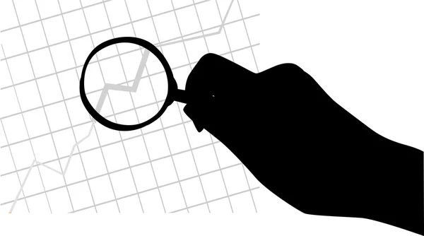 Magnifying in hand and graph — Stock Vector
