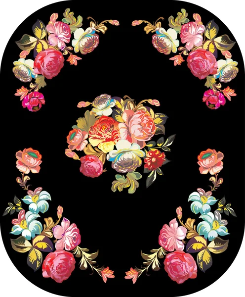 Rosa flores decoración en negro — Vector de stock
