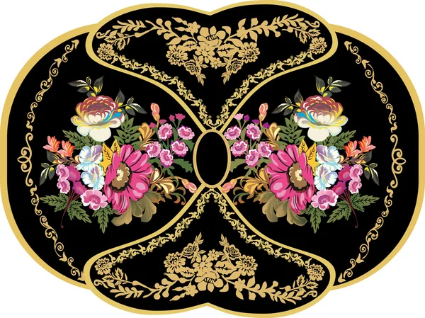 Oro sobre diseño negro con flores — Vector de stock