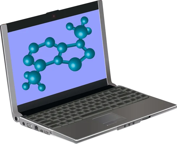 Laptop mit Molekülillustration — Stockvektor