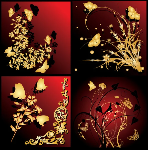 Quatre modèles avec papillons et boucles — Image vectorielle