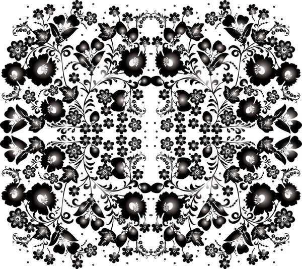 Ornement de fleurs noir et gris — Image vectorielle