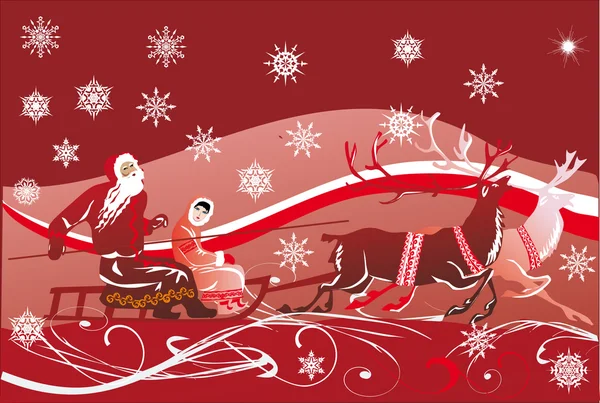 Sleigh with deers red winer illustration — Stock Vector