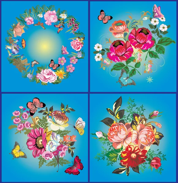 Λουλούδι και πεταλούδα συλλογή του μπλε — Διανυσματικό Αρχείο