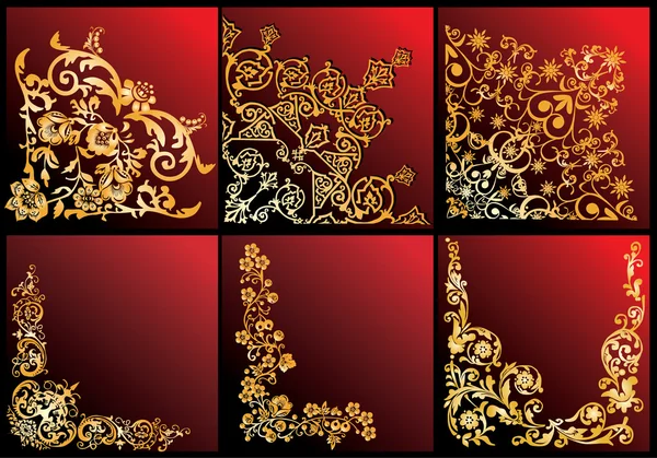 Coins floraux dorés collection — Image vectorielle